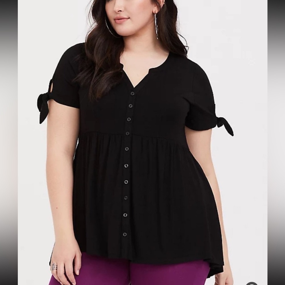 Torrid Black Bow Sleeve Babydoll Top